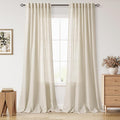 Extra Long 120 Inch Curtains for Living Room Birch Beige Linen Light Filtering by Nanspring
