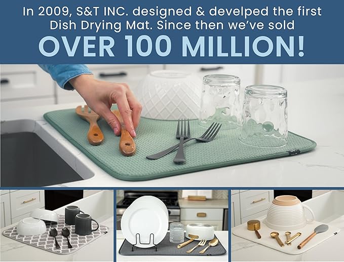 S&T INC. Dish Drying Mat XL, 18” x 24”, Absorbent Microfiber Kitchen Counter Mat, Dish Drying Pad for Dishes, Utensils, Pots and Pans, Extra Large, Grey Stone