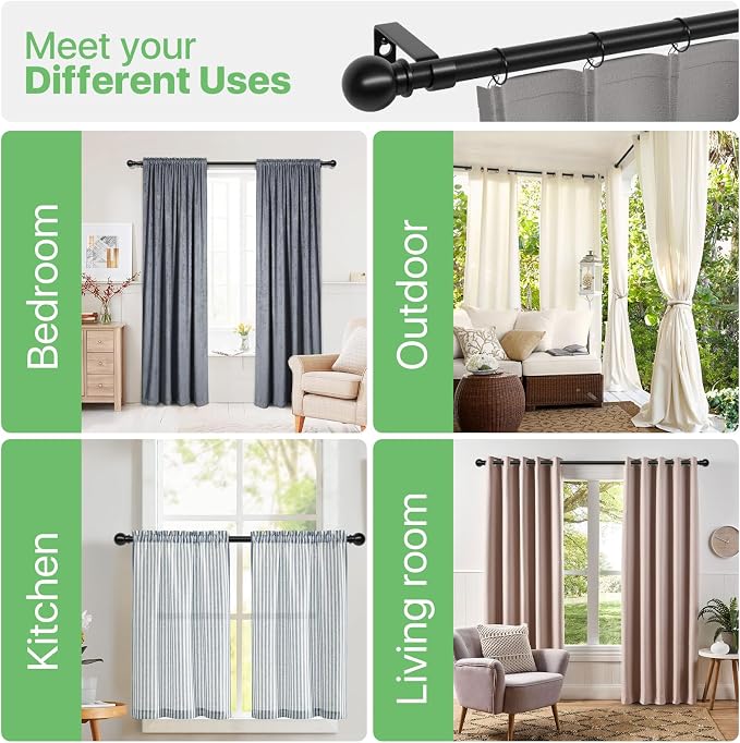 Curtain Rods for Windows 28 to 48 inch, 5/8 inch Black Curtain Rod Set - Image 7