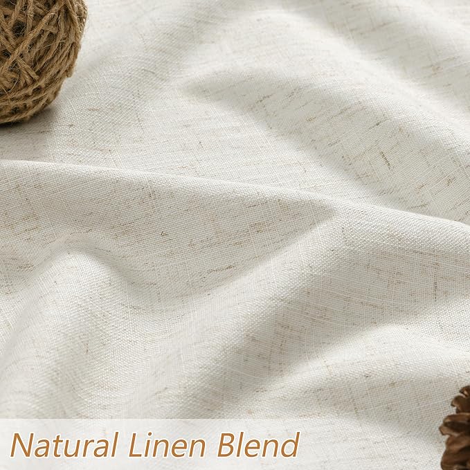 100% Blackout Linen Curtains for Bedroom 80 Inches Long Natural Cream Black Out - Image 5