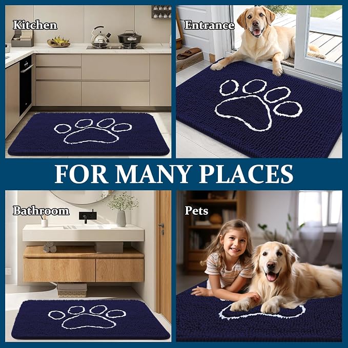 OLANLY Dog Door Mat for Muddy Paws 34x21, Paw Print Design Chenille Mud Mat | - Image 8