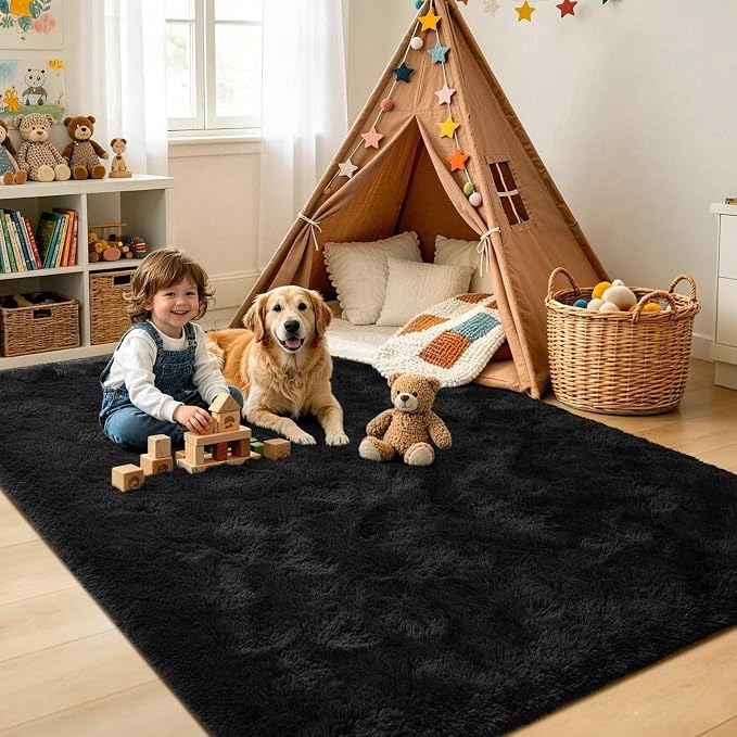 5'3''x7'5'' Black Fluffy Soft Area Rug Non-Slip - Image 4