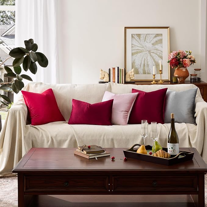 GIGIZAZA Burgundy Velvet Pillow Covers: Pack of 2 Lumbar Throw Pillows Soft - Image 5