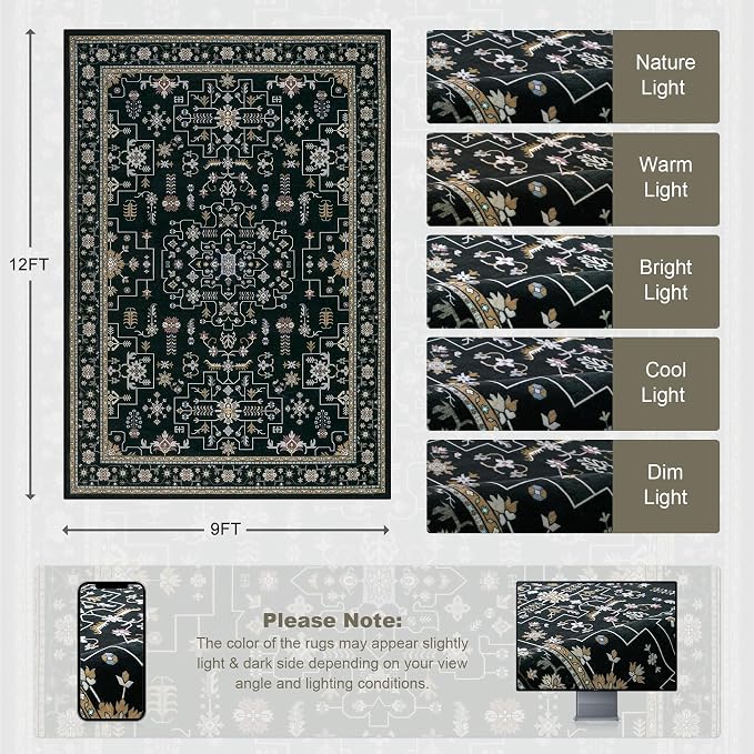 Area Rugs 9x12 Living Room Rug: Washable Rug Soft Vintage Boho Medallion Carpet - Image 2