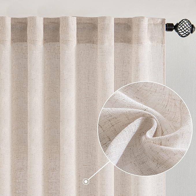 MIULEE Natural White Linen Curtains 52x102 Inch Length 2 Panels by MIULEE