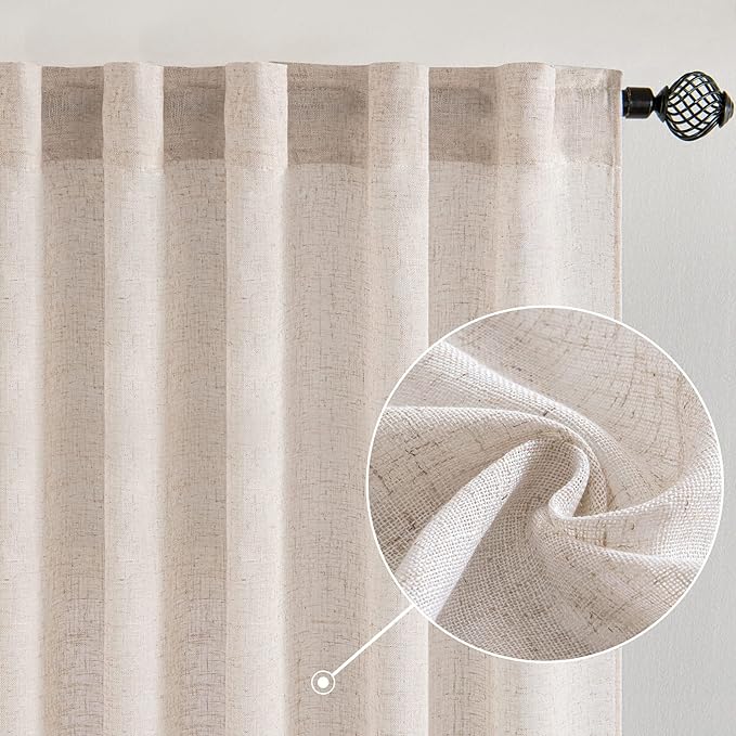 MIULEE Natural White Linen Curtains 90 Inch Long 2 Panels Set - Image 2