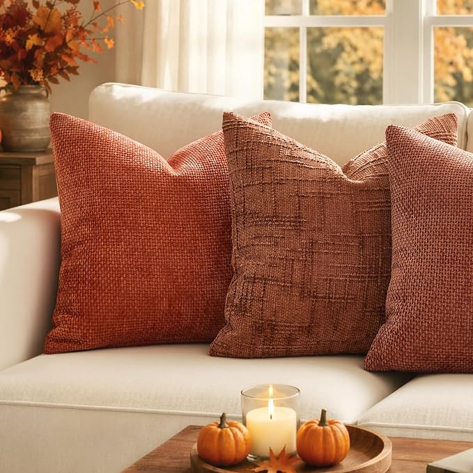 MIULEE Chenille Textured Fall Euro Throw Pillow Covers Burnt Orange 24x24 | Set - Image 2