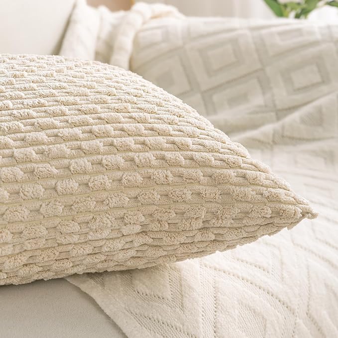Set of 4 Beige Decorative Throw Pillow Covers 16x16 Inch Corduroy Pillow Covers - Image 7