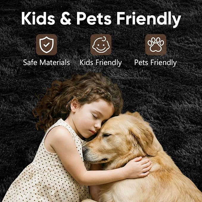 7x10 Large Black Fluffy Soft Area Rug Non-Slip - Image 7