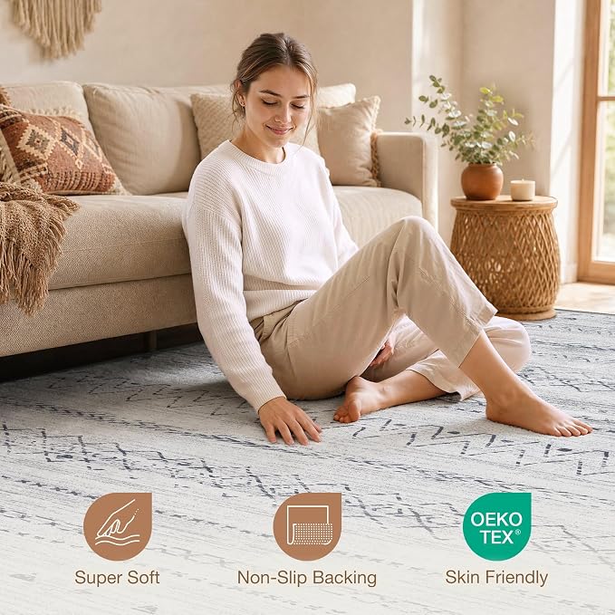 cotiled Boho 8x10 Area Rugs for Living Room: Large Moroccan Washable Rug | - Image 3