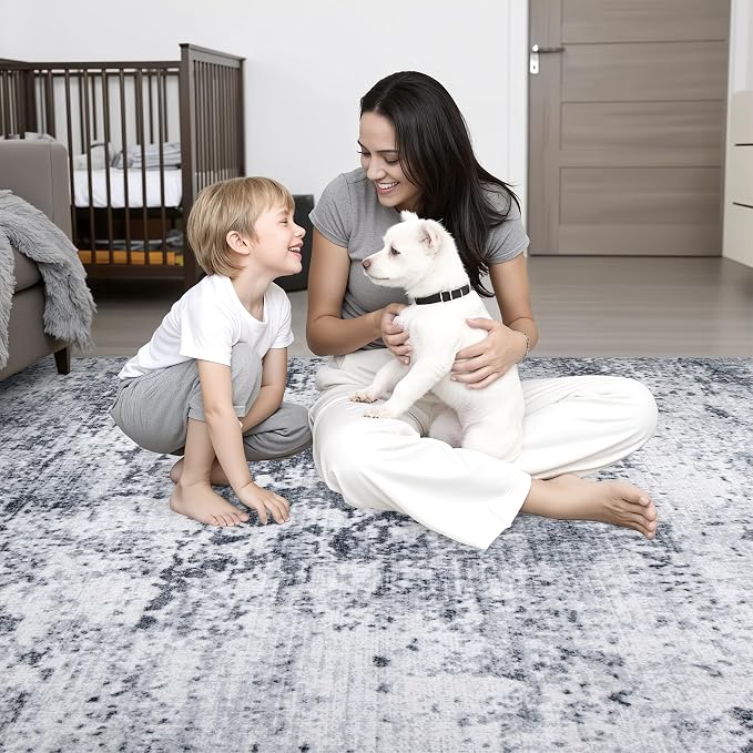 8x10 Area Rug Living Room Rug: Washable Modern Abstract Soft Thin Rug Indoor - Image 9