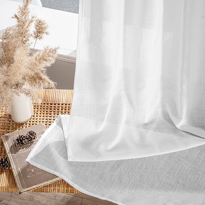 MIULEE White Linen Curtains 80 Inch Length 2 Panels - Image 7