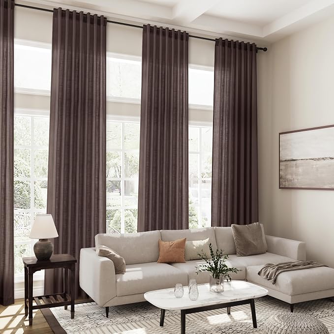 Nanspring Coffee Linen Semi Sheer Curtains 108 Inches Long 2 Panels Set Back - Image 7