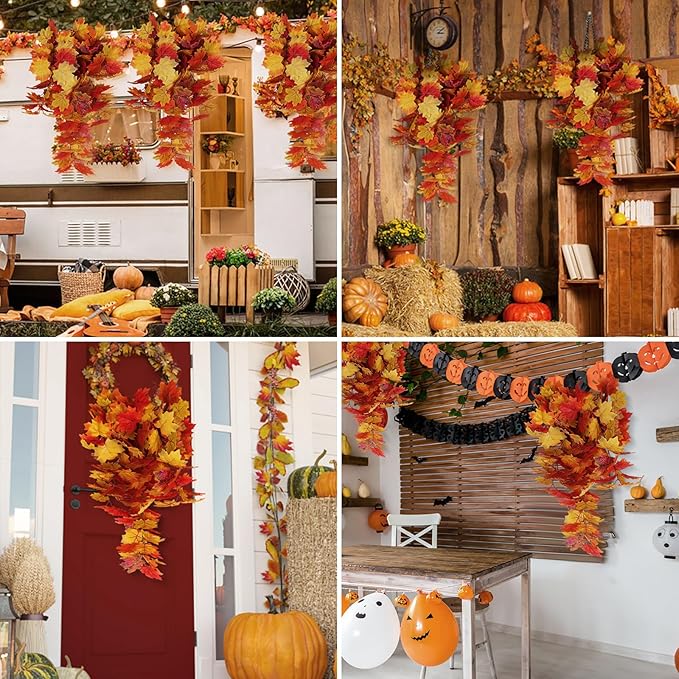 Fall Maple Leaf Hanging Plants Artificial Autumn Leaves Vines Outdoor Autumn Outdoor Decor, Artificial Fall Maple Leaves, Hanging Plants for Autumn Harvest Festival, Fake Plants Indoor(Yellow)