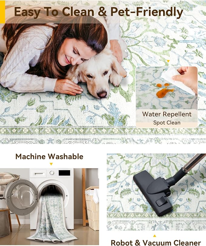 RELEANY Washable Area Rug, Square 4'x4', Water Repellent, Pet Friendly - Image 3