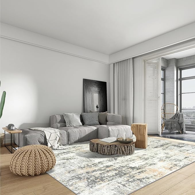 6x9 Area Rugs for Living Room: Washable Abstract Grey Brown Badroom Carpet | - Image 4