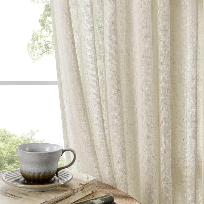 Joydeco Linen Curtains 90 Inch Length 2 Panel Sets, Light Filtering Curtains - Image 3