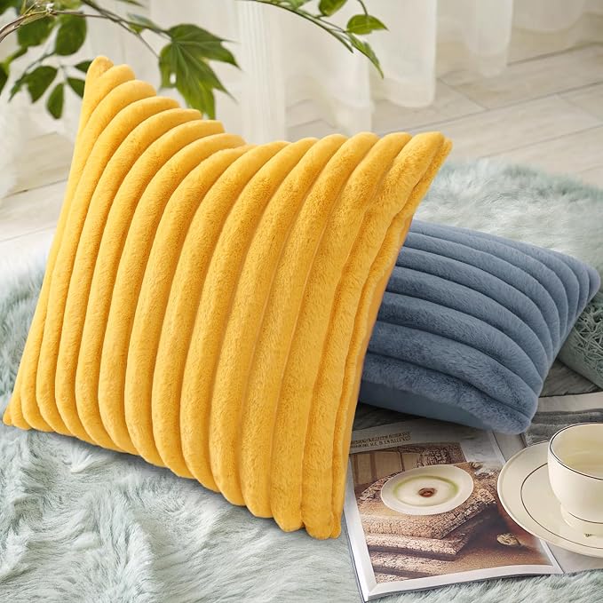 decorUhome Summer Cozy Faux Fur Throw Pillow Covers 20x20 Set of 2 Decorative - Image 4