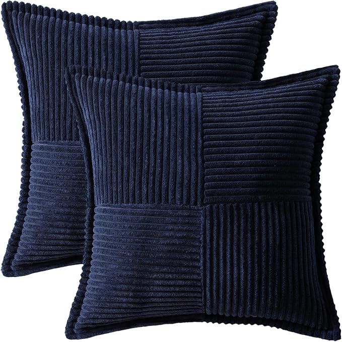 MIULEE Navy Blue Corduroy Decorative Euro Sham Pillow Covers 24x24 Inch - Image 6