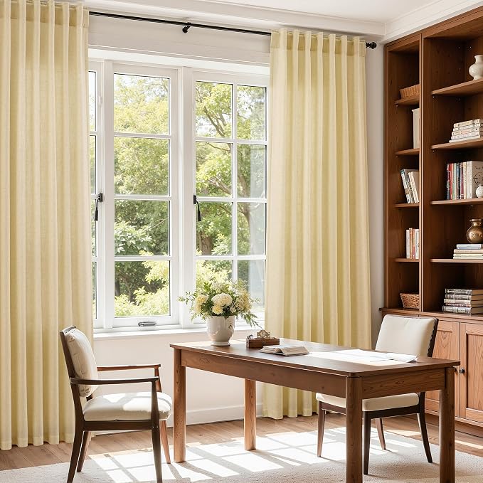 Cream Yellow Linen Curtains 90 Inches Long - Image 6