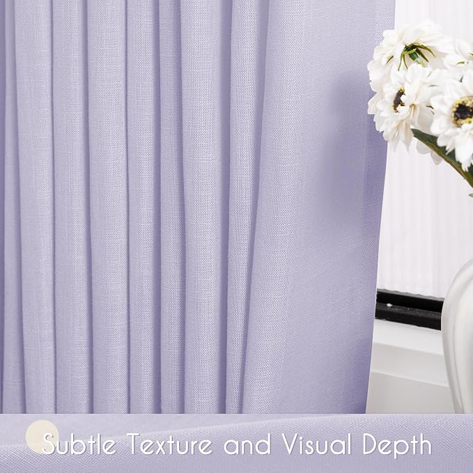 Lavender Purple Linen Curtains 84 Inch Length 2 Panels Set - Image 4