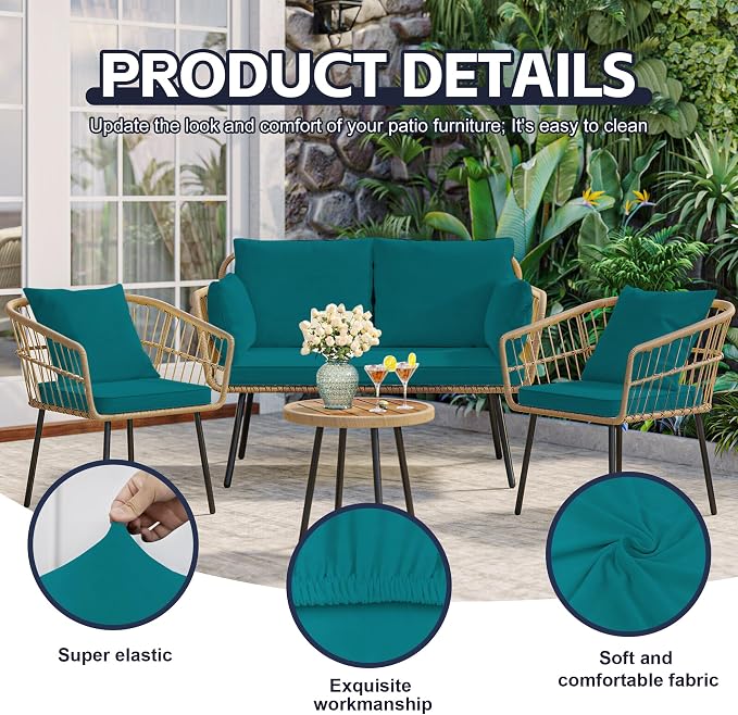 8Pcs Patio Cushion Covers, Outdoor Stretch Cushion Covers, Washable | Stretch - Image 3