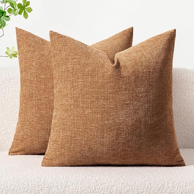 MIULEE Pack of 2 Brown Throw Pillow Covers 24x24 Inch Soft Chenille Pillow by MIULEE