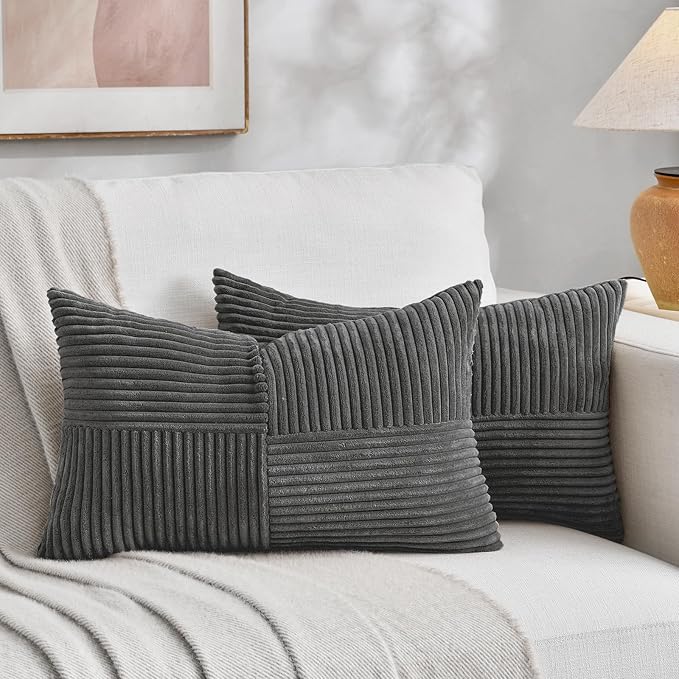 Fancy Homi 2 Packs Dark Gray Lumbar Decorative Throw Pillow Covers 14x24 Inch by Fancy+Homi