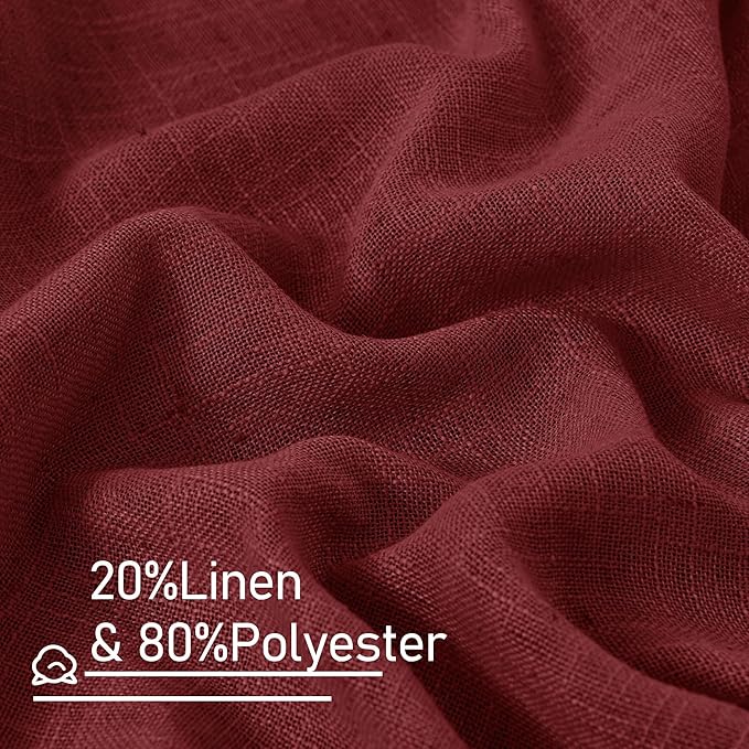 Burgundy Red Semi Sheer Linen Curtains 45 Inches Long, Light Filtering Panels - Image 3