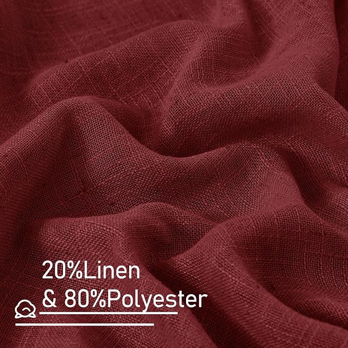 Burgundy Red Linen Curtains 48 Inch Length 2 Panels, Light Filtering Semi Sheer - Image 3