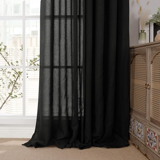 YoungsTex Black Linen Semi Sheer Curtains 90 Inch Length - Image 8