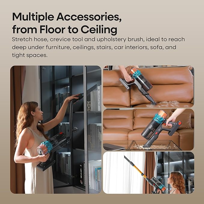 Cordless Vacuum Cleaner, Upgraded 580W 48KPA 65Mins Vacuum Cleaners for Home, Stick Vacuum with Self-Standing and Touch Screen, Anti-Tangled Handheld Vacuum for Pet Hair, Floors, Carpets, K10