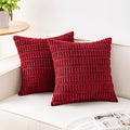 Pack of 2 Corduroy Decorative Throw Pillow Covers 18x18 Inch, Wine Red | Fall by Unknown