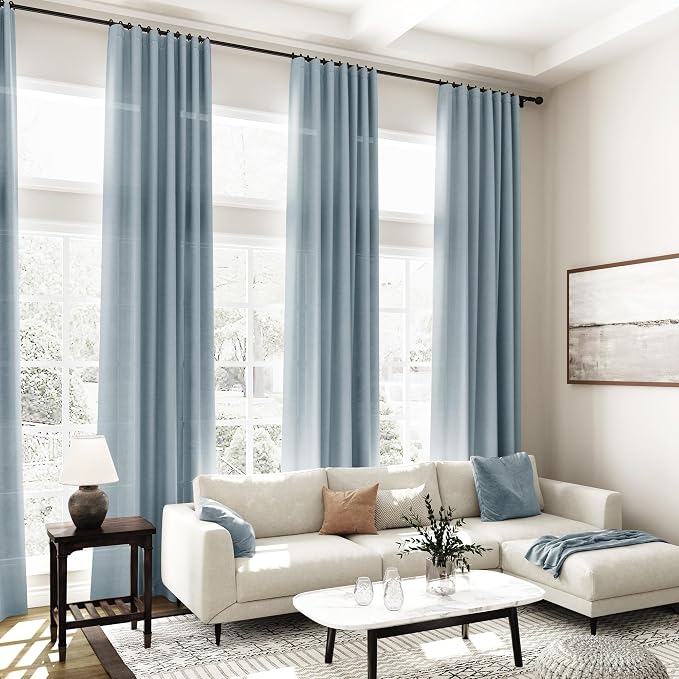 Nanspring Light Blue Linen Curtains 84 Inch Length 2 Panels Set - Image 7