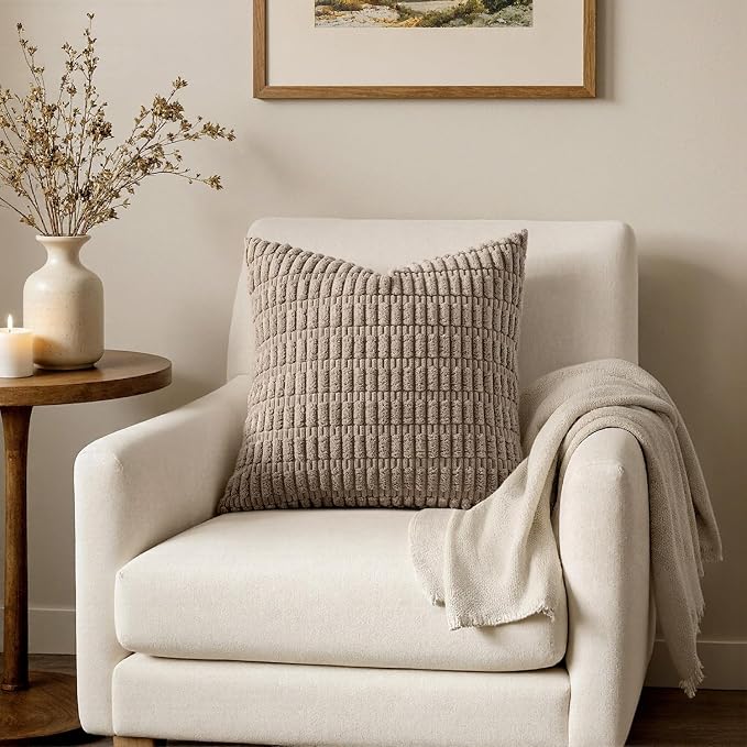 MIULEE Corduroy Decorative Throw Pillow Covers 12x12 Light Brown Pack of 2 | - Image 4