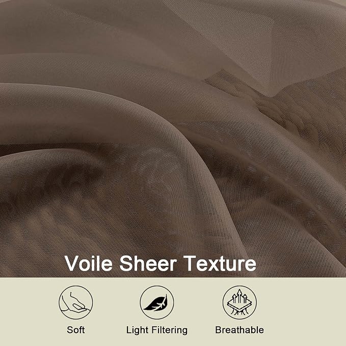 Sheer Chocolate Curtains for Bedroom Living Room 90 Inches Long 2 Panels Set - Image 7