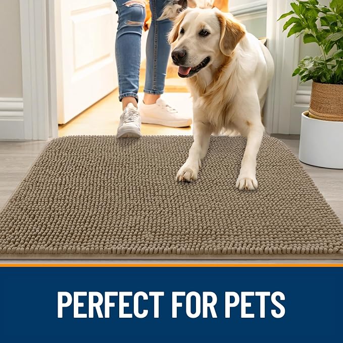 OLANLY Dog Door Mat for Muddy Paws 30x20, Super Absorbent Chenille Mud Mat | Tan - Image 6