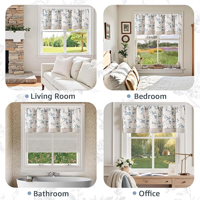 jinchan Linen Kitchen Valance for Windows 16 Inch Floral Double Layer Valance - Image 6