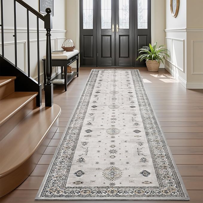 AMOAMI Vintage 2X10 Runner Rug Non Slip Soft Runners for Hallways Washable Hallway Runner Rug Bedside Rugs for Bedroom Long for Hallways Entryway Laundry Room Stair Kitchen Bathroom