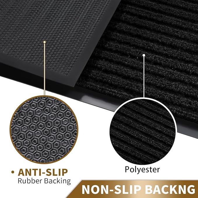 Yimobra Front Door Mat Outdoor Indoor Entrance, 100% Waterproof All-Season All Weather Doormat, Welcome Matt Outside Entry, Non Slip, Low Profile, Heavy Duty Patio Porch Floor Mats,36 x 24,Black