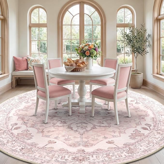 RELEANY Washable Area Rug, Round 10ft, Water Repellent, Pet Friendly, Vintage - Image 3