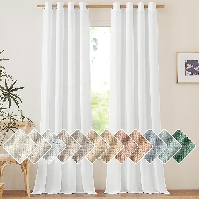 NICETOWN Linen Flax Semi Sheer Curtains 94" Length, Grommet Window Treatments by NICETOWN
