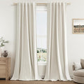 100% Blackout Linen Curtains for Bedroom 84 Inches Long Natural Cream Black Out by Guken