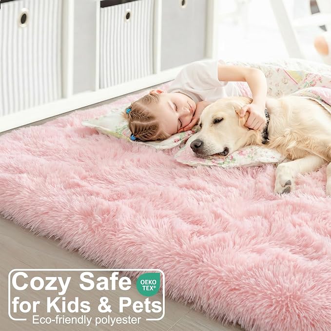 Amdrebio Pink Shag Plush Area Rug 6x9 - Image 2