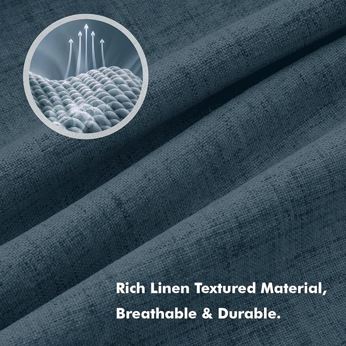 MIULEE 100% Blackout Linen Curtains 42 x 90 Inch Navy Blue 2 Panels | Thermal - Image 3