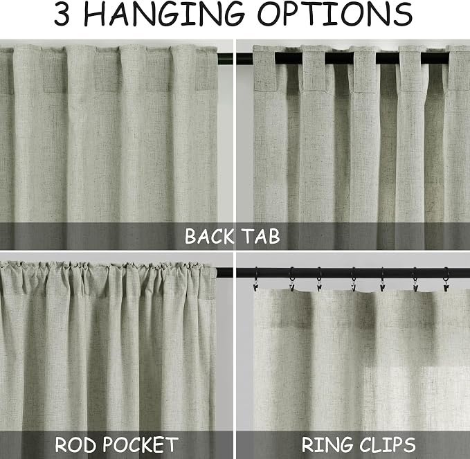 Sage Green Semi Sheer Curtains 72 Inches Long 2 Panels Set - Image 3