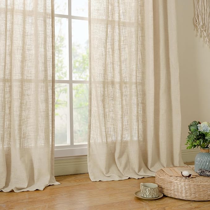 Light Filtering Linen Curtains 102 inches Long, Semi Sheer Panels | Linen - Image 9