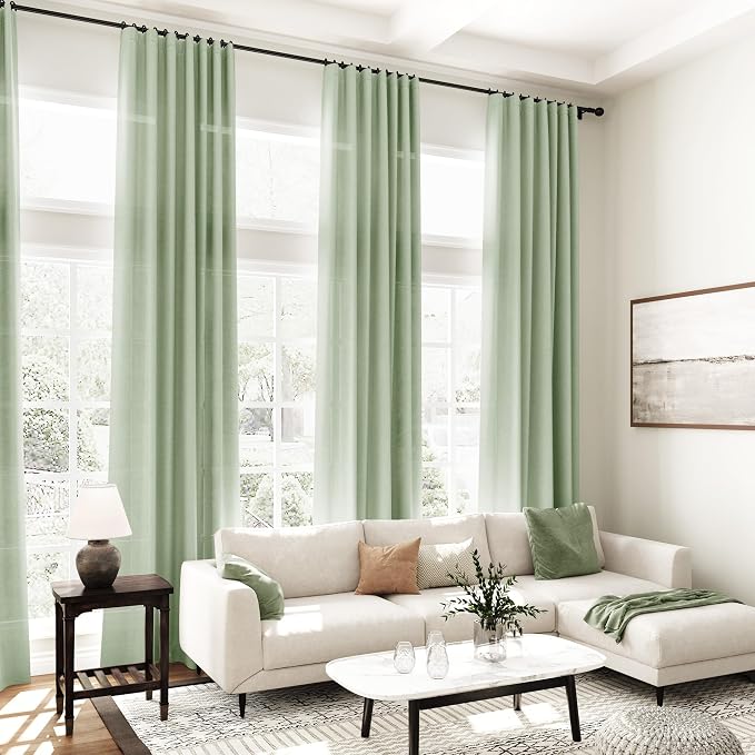 Nanspring Mist Sage Linen Curtains 84 Inch Length 2 Panels Set - Image 7