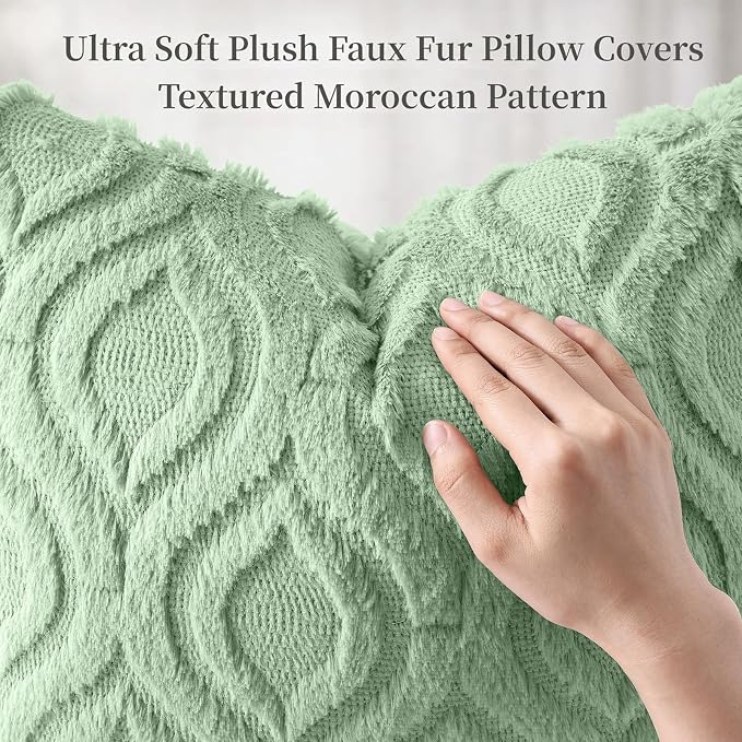 decorUhome Throw Pillow Covers 16x16 Inch Set of 2, Soft Plush Faux Wool Sage - Image 6