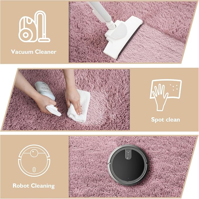 Shag Area Rug for Bedroom 5x8, Blush Fluffy Area Rugs for Living Room, Soft - Image 4